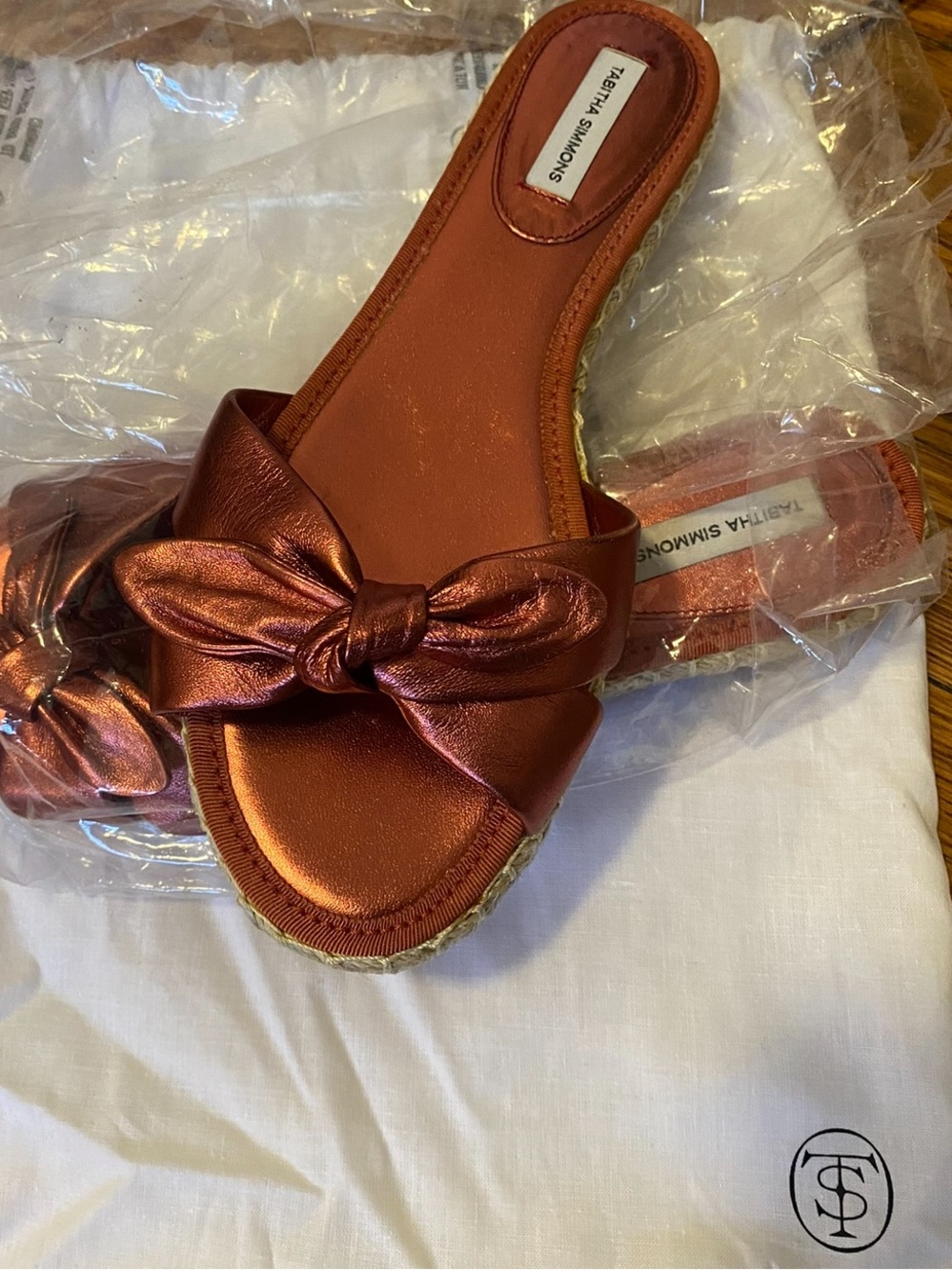 Tabitha Simmons Metallic Copper Knot-Front Slide Sandal 38.5